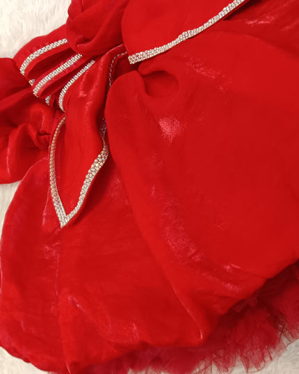 GIRLS FROCK CODE-423 Red Party Wear Dress for Girls | Bow & Rose Design