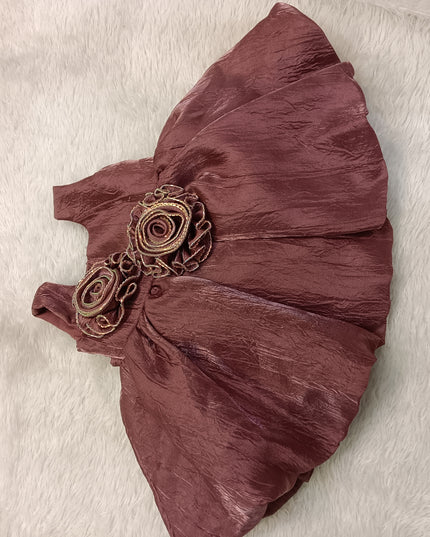 GIRLS FROCK CODE A-422 Girls Mauve Party Wear Dress with Floral Waist Design | Elegant Kids Dress