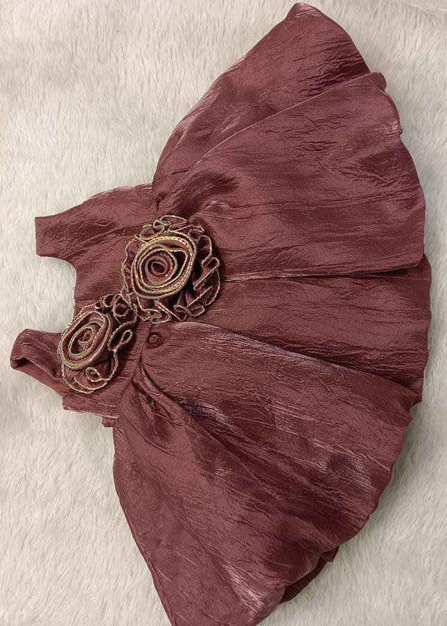 GIRLS FROCK CODE A-422 Girls Mauve Party Wear Dress with Floral Waist Design | Elegant Kids Dress