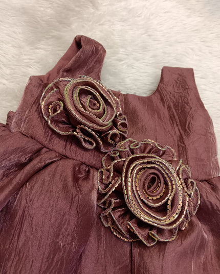 GIRLS FROCK CODE A-422 Girls Mauve Party Wear Dress with Floral Waist Design | Elegant Kids Dress