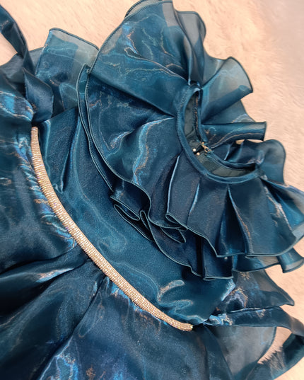 A426 GIRLS FROCK Girls Royal Teal Blue Ruffle Party Wear Frock Dress