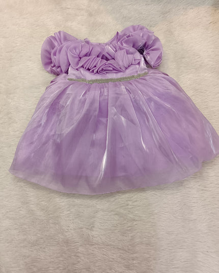 A427 GIRLS FROCK Girls Lavender Princess Party Dress | Floral Ruffle Organza Frock