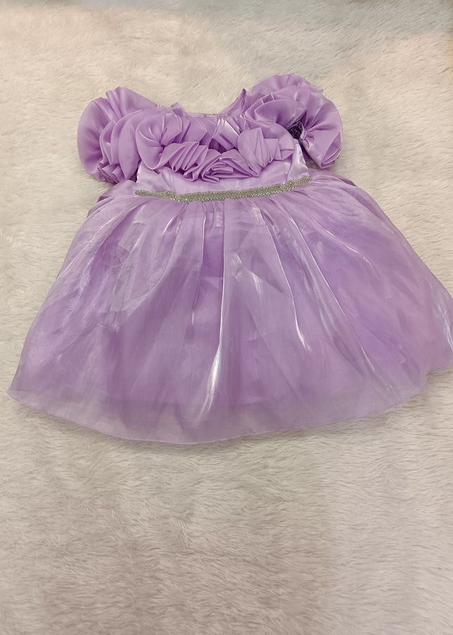 A427 GIRLS FROCK Girls Lavender Princess Party Dress | Floral Ruffle Organza Frock