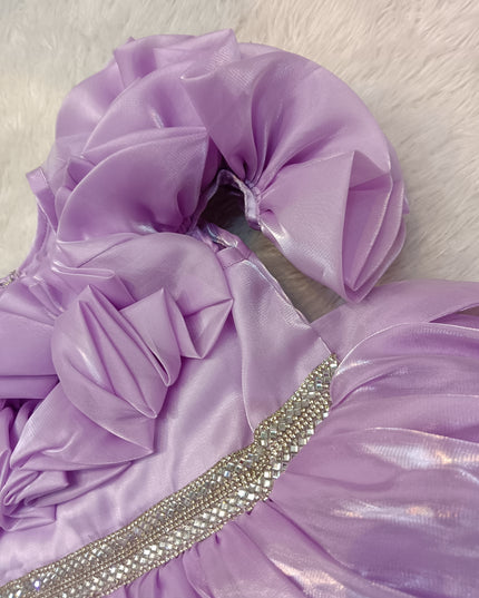 A427 GIRLS FROCK Girls Lavender Princess Party Dress | Floral Ruffle Organza Frock