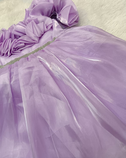 A427 GIRLS FROCK Girls Lavender Princess Party Dress | Floral Ruffle Organza Frock