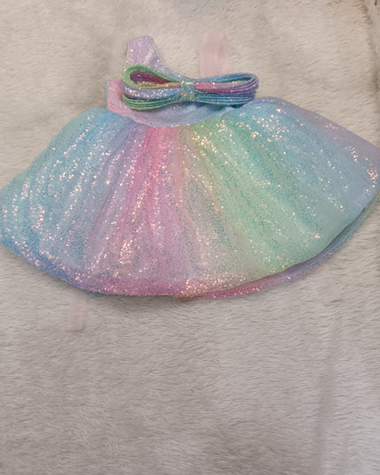 GIRLS FROCK A429 Girls Rainbow Sequin Party Dress with Bow – Sparkle Tulle Dress