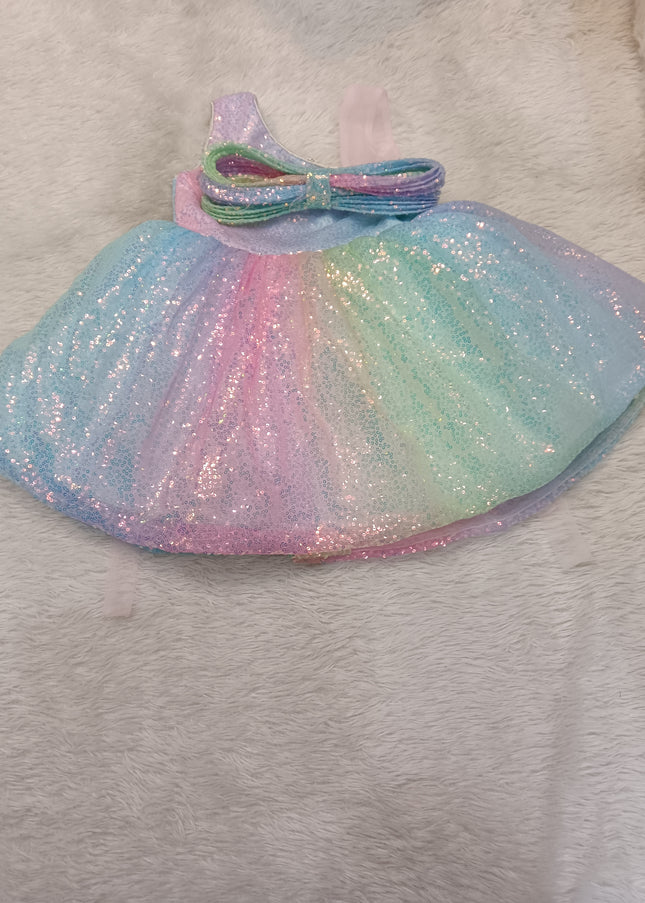 GIRLS FROCK A429 Girls Rainbow Sequin Party Dress with Bow – Sparkle Tulle Dress