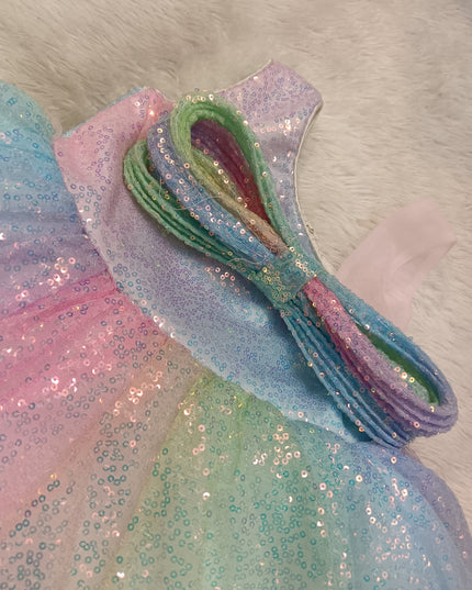 GIRLS FROCK A429 Girls Rainbow Sequin Party Dress with Bow – Sparkle Tulle Dress
