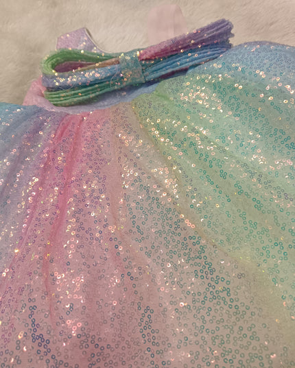 GIRLS FROCK A429 Girls Rainbow Sequin Party Dress with Bow – Sparkle Tulle Dress