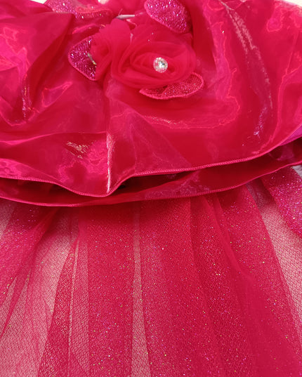 GIRS FROCK A428 Girls Red Party Wear Frock Dress with Glitter Tulle & Floral Design