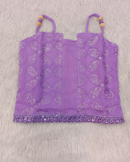G.TOP A469 Girls Purple Sequin Top – Floral Sleeveless Party Top | He and She