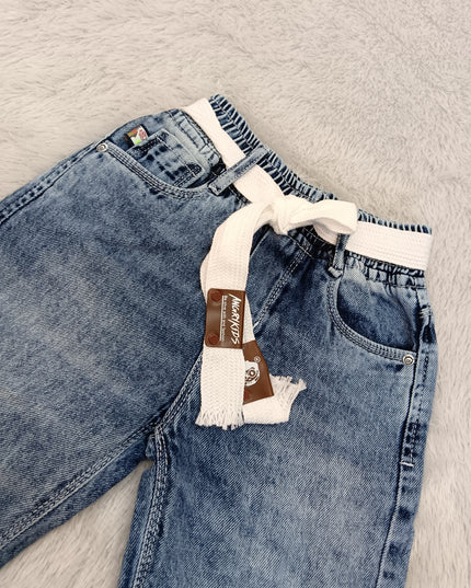 BOYS JEANS A435 Boys Relaxed Fit Denim Jeans with Tie Belt | Premium Cotton Casual Jeans