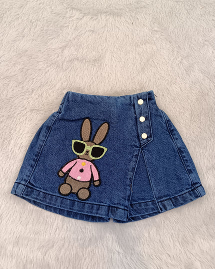 G.SKORT A466 Girls Denim Skort with Bunny Applique – A-Line Skirt Shorts | He and She