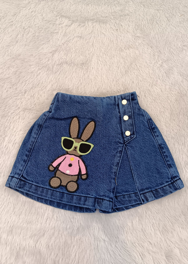 G.SKORT A466 Girls Denim Skort with Bunny Applique – A-Line Skirt Shorts | He and She