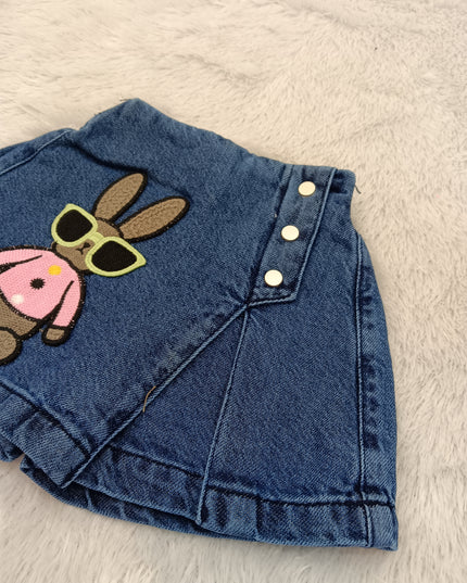 G.SKORT A466 Girls Denim Skort with Bunny Applique – A-Line Skirt Shorts | He and She