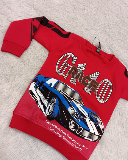 BOYS TSHIRT CODE A-440 Boys Red GT40 Race Car Printed Full Sleeve Sweatshirt | Stylish Winter Sweatshirt for Kids