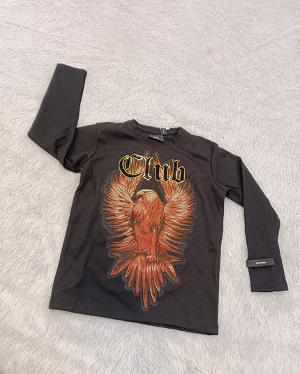 BOYS TSHIRT A430 Boys Black Full Sleeve Graphic T-Shirt – Eagle Print Club Design