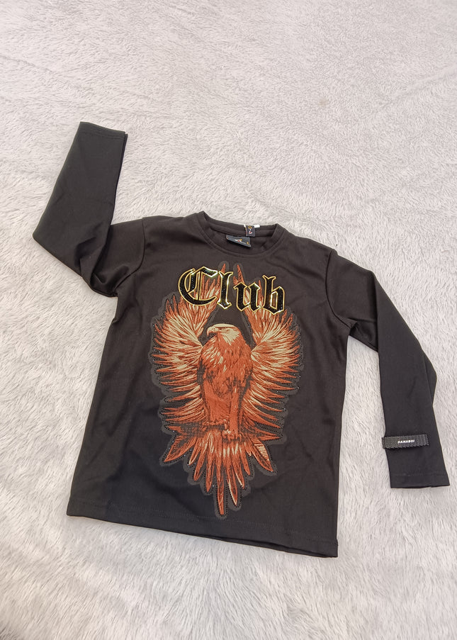 BOYS TSHIRT A430 Boys Black Full Sleeve Graphic T-Shirt – Eagle Print Club Design