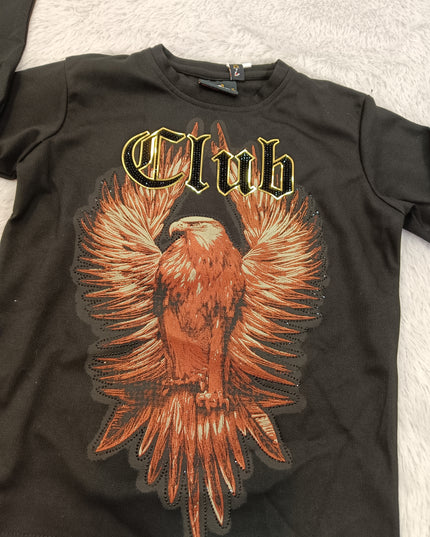 BOYS TSHIRT A430 Boys Black Full Sleeve Graphic T-Shirt – Eagle Print Club Design