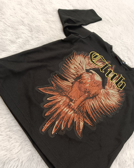 BOYS TSHIRT A430 Boys Black Full Sleeve Graphic T-Shirt – Eagle Print Club Design