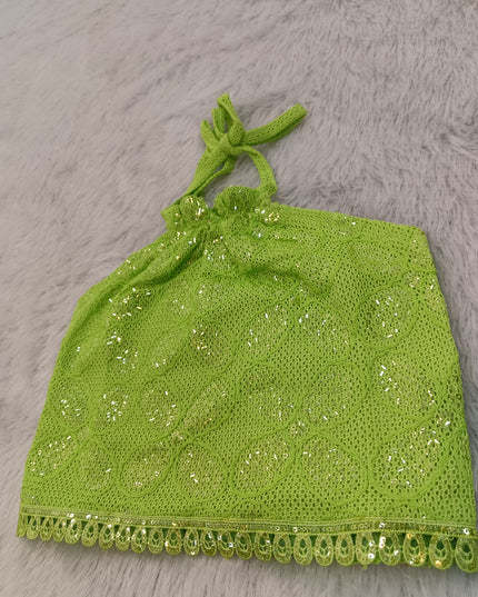 G.TOP A468 Girls Green Crochet Top – Sequin Halter Neck Party Top | He and She