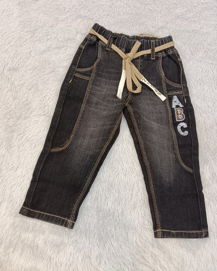 BOYS JEANS A436 Boys Black Denim Jeans with Drawstring & Pocket Design