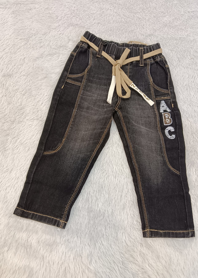 BOYS JEANS A436 Boys Black Denim Jeans with Drawstring & Pocket Design