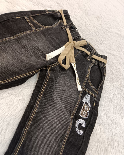 BOYS JEANS A436 Boys Black Denim Jeans with Drawstring & Pocket Design