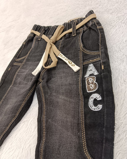 BOYS JEANS A436 Boys Black Denim Jeans with Drawstring & Pocket Design