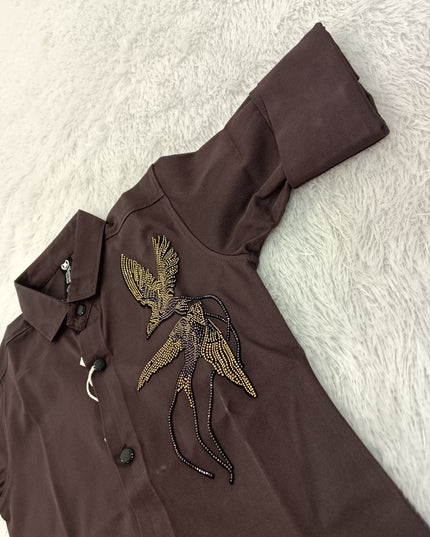 BOYS SHIRT A439 Boys White Shirt with Bird Embroidery | Stylish Full Sleeve Casual Shirt