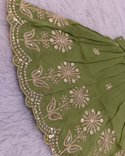 GIRLS GHARARA SET CODE-A419 Girls Olive Green Embroidered Gharara Palazzo Set | Ethnic Festive Wear