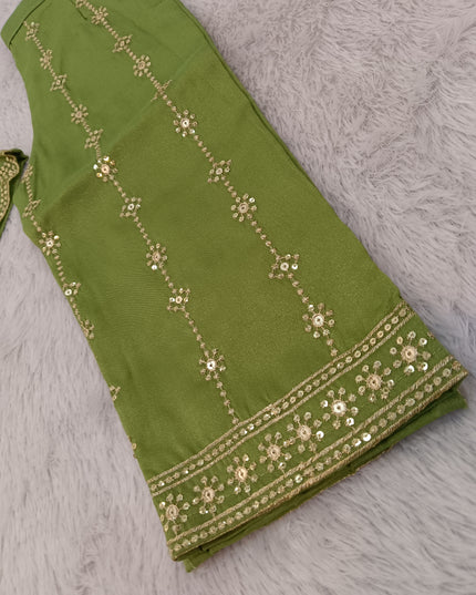 GIRLS GHARARA SET CODE-A419 Girls Olive Green Embroidered Gharara Palazzo Set | Ethnic Festive Wear