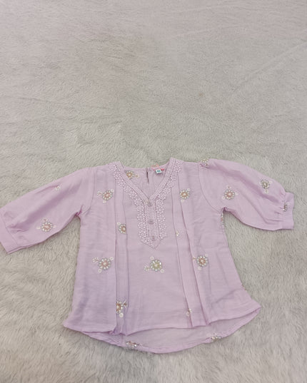 GIRLS TOPS CODE-A421 Girls Lilac Embroidered Floral Top with Lace Neckline