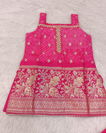 GIRLS PALZO A441 Girls Pink Printed Ethnic Top with Palazzo Set | Traditional Festive Wear