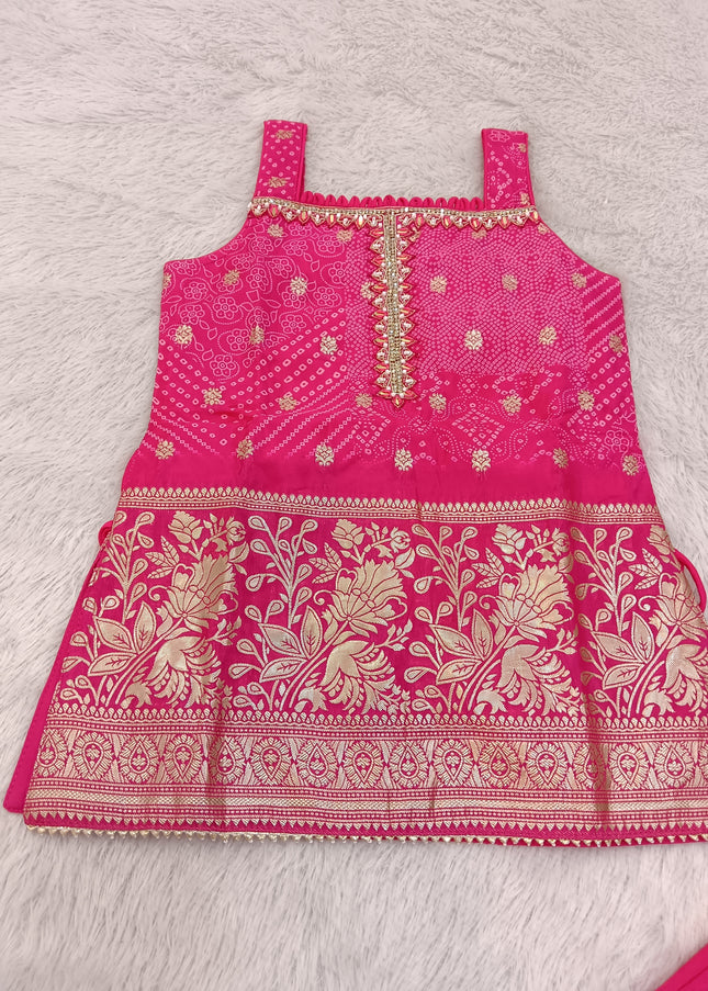 GIRLS PALZO A441 Girls Pink Printed Ethnic Top with Palazzo Set | Traditional Festive Wear