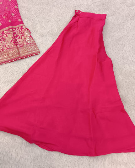 GIRLS PALZO A441 Girls Pink Printed Ethnic Top with Palazzo Set | Traditional Festive Wear
