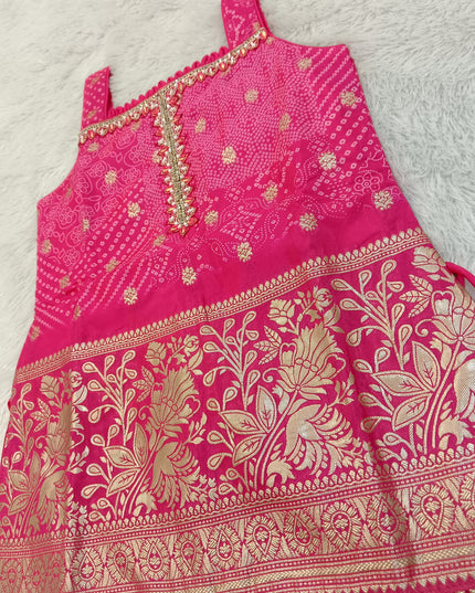 GIRLS PALZO A441 Girls Pink Printed Ethnic Top with Palazzo Set | Traditional Festive Wear