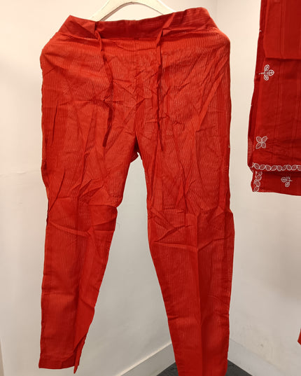 LADIES DRESS A434 Women’s Embroidered Kurta Pant Dupatta Set – Rama & Rust Orange