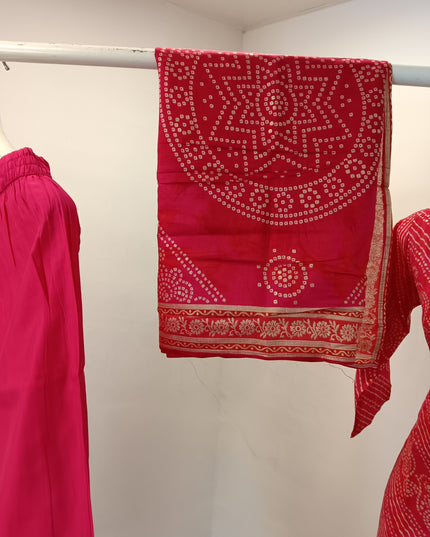 LADIES KURTI SET CODE-A418 Women’s Pink Bandhani Print Kurta Pant Set with Printed Dupatta