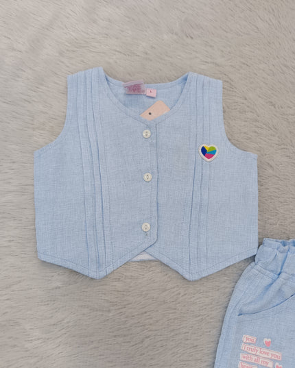 G.SET A447 Girls Cord Set – Sleeveless Vest & Shorts Co-Ord Set | He and She