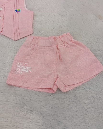 G.SET A447 Girls Cord Set – Sleeveless Vest & Shorts Co-Ord Set | He and She