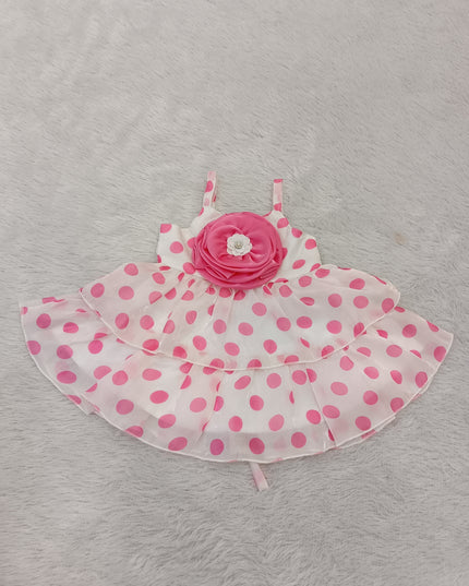 G.FROCK A449 Girls Polka Dot Layered Frock with Flower Detail – He And She