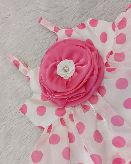 G.FROCK A449 Girls Polka Dot Layered Frock with Flower Detail – He And She