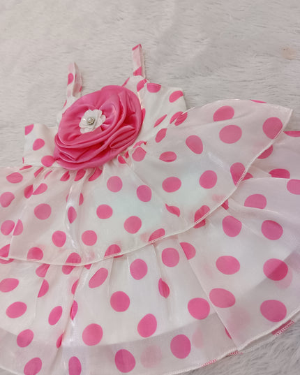G.FROCK A449 Girls Polka Dot Layered Frock with Flower Detail – He And She