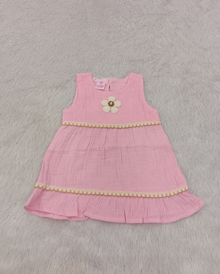 G. FROCK 445 Girls Pink Frock – Floral Detail & Lace Trim Dress | He and She
