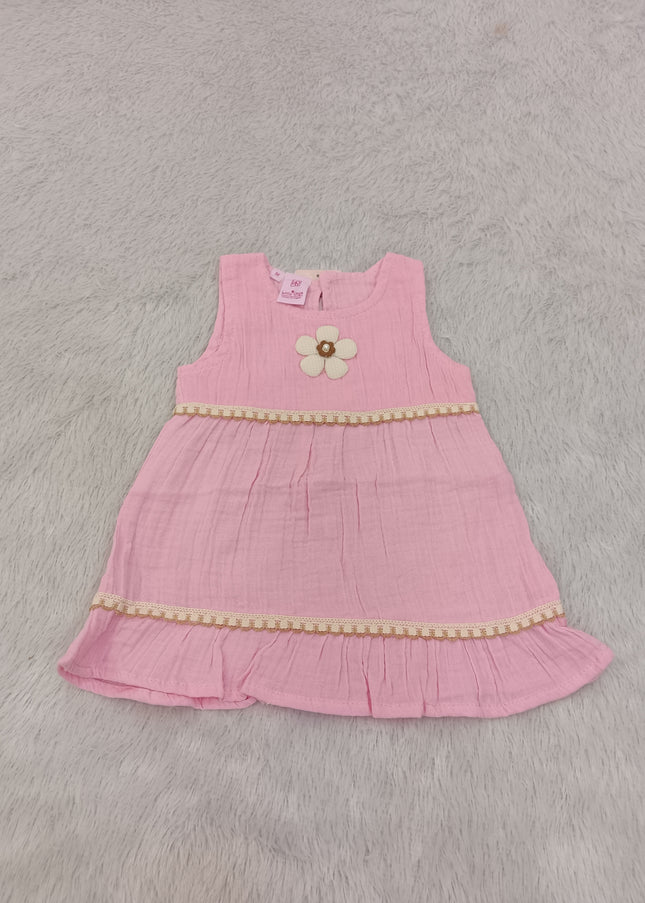 G. FROCK 445 Girls Pink Frock – Floral Detail & Lace Trim Dress | He and She