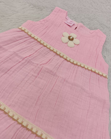 G. FROCK 445 Girls Pink Frock – Floral Detail & Lace Trim Dress | He and She