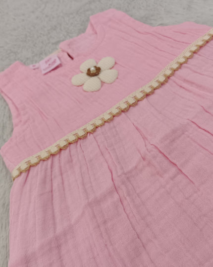 G. FROCK 445 Girls Pink Frock – Floral Detail & Lace Trim Dress | He and She