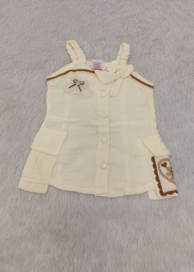 GIRL MIDI A444 Girls Ivory Midi Dress – Bow & Lace Detail Casual Dress | He and She