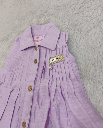 G.FROCK A446 Girls Lilac Frock – Pleated Collar Midi Dress | He and She
